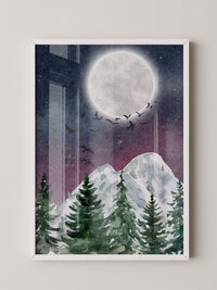 Vollmond über schneebedeckten Tannen