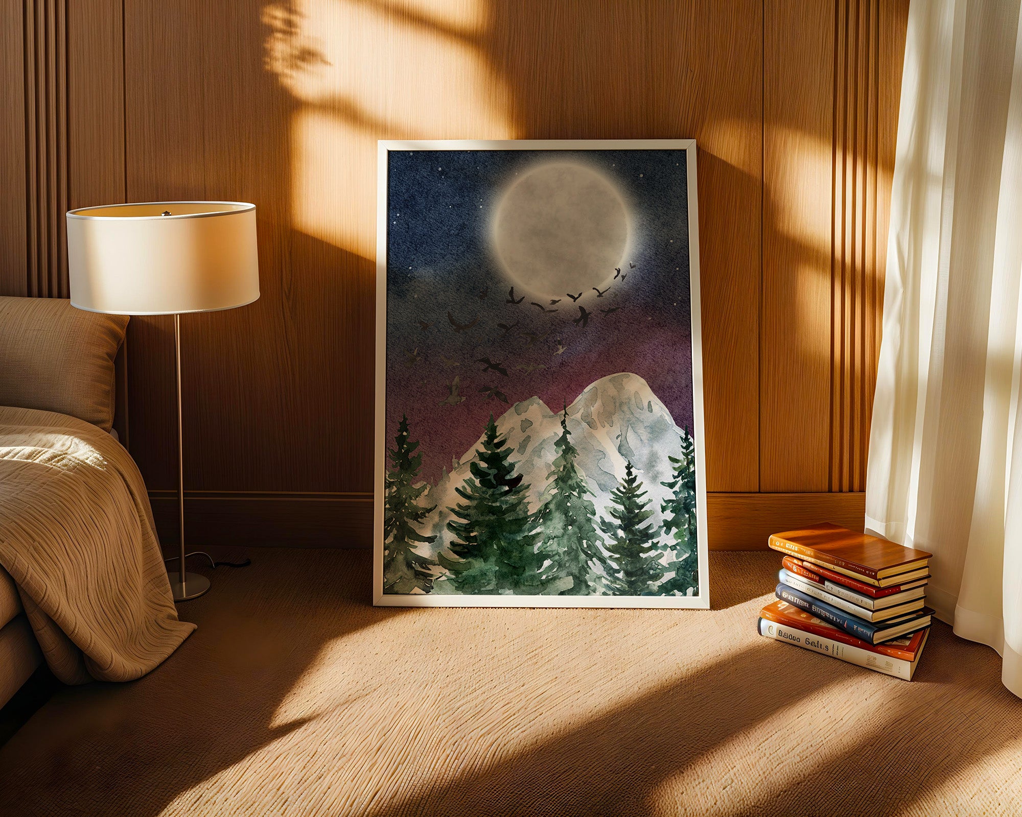 Vollmond über schneebedeckten Tannen