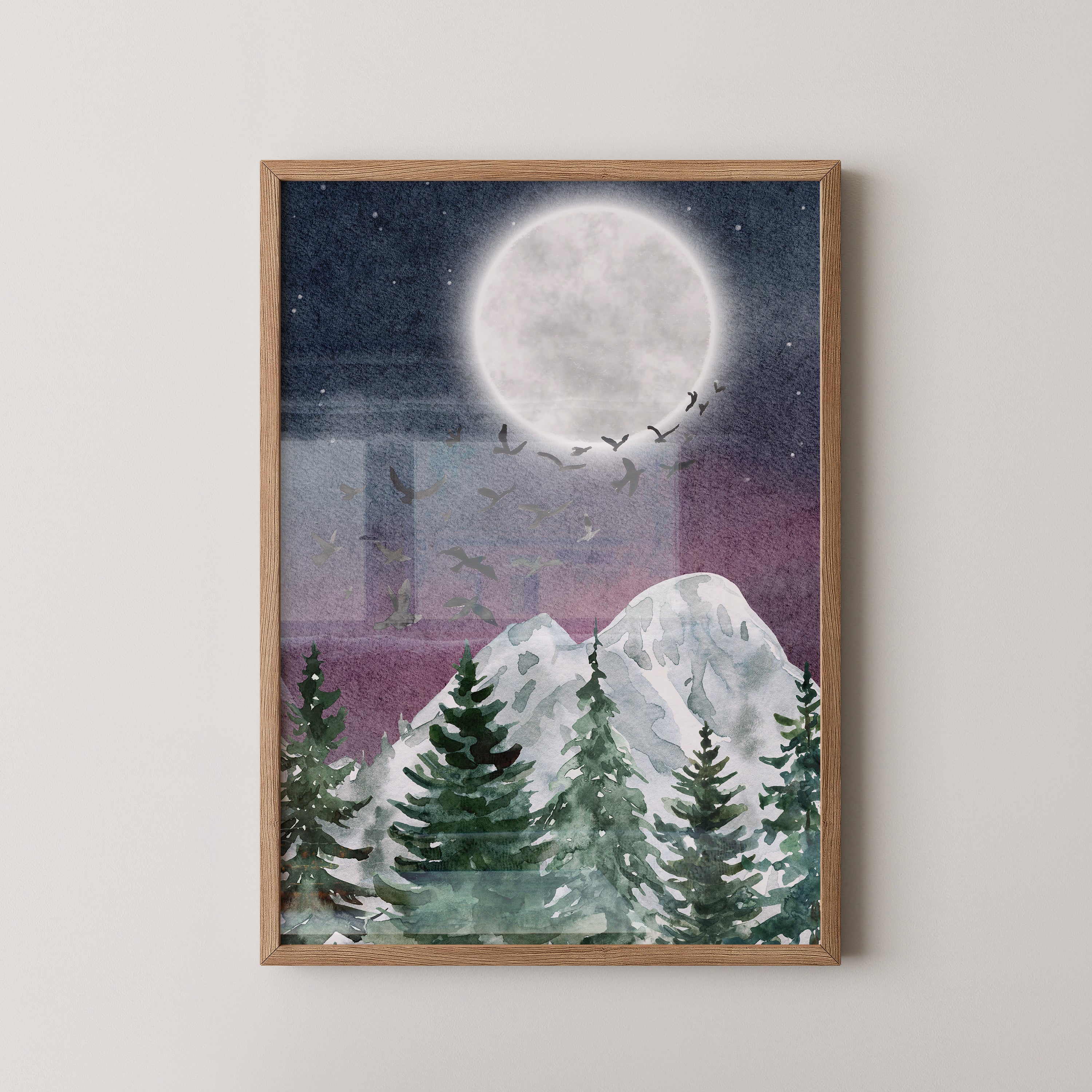 Vollmond über schneebedeckten Tannen