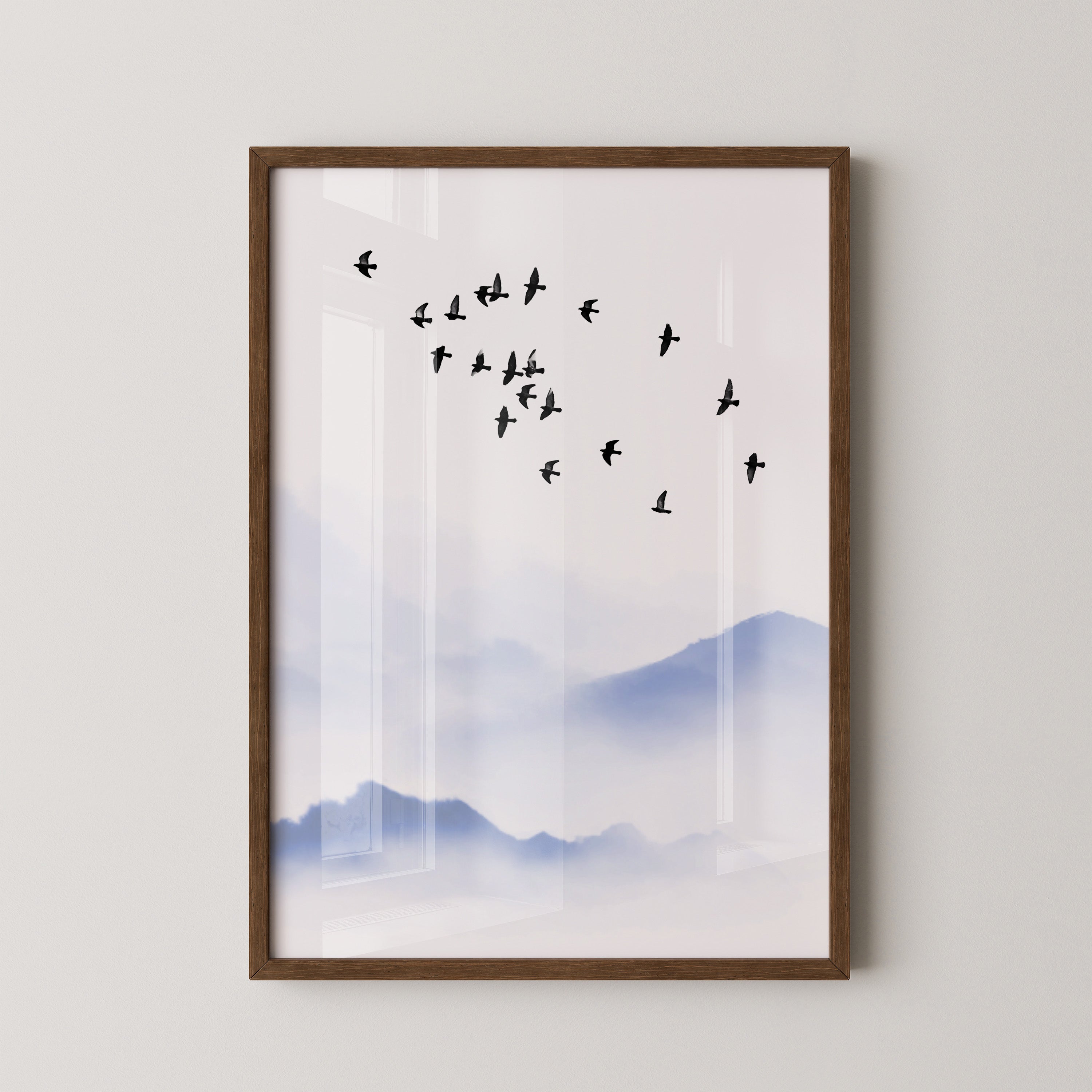 Vogelzug Nebel Aquarell