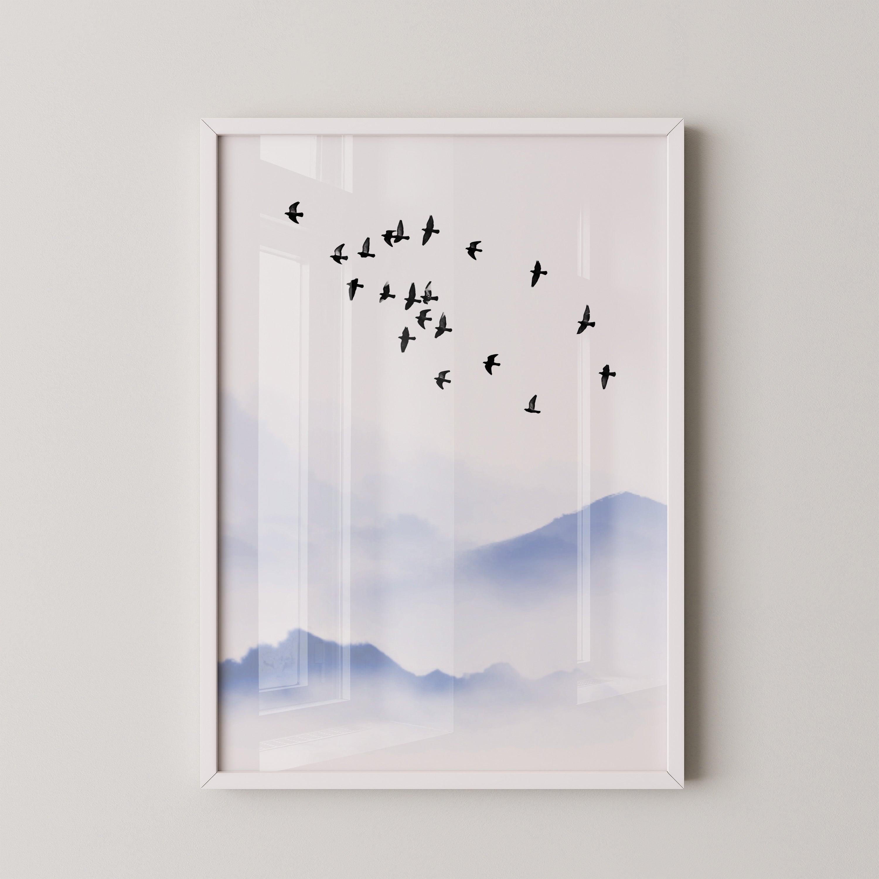 Vogelzug Nebel Aquarell