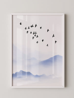 Vogelzug Nebel Aquarell