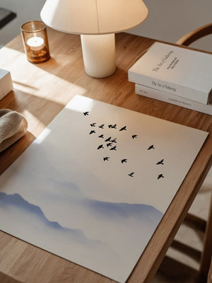 Vogelzug Nebel Aquarell