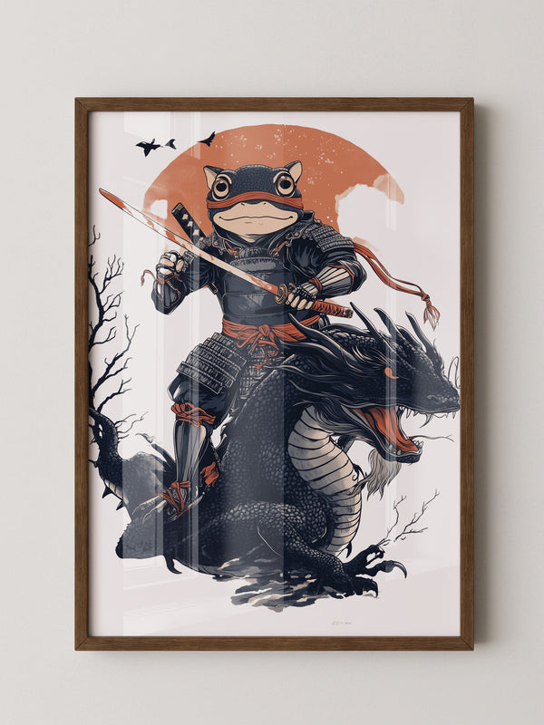 Frosch-Samurai auf Drache Illustration