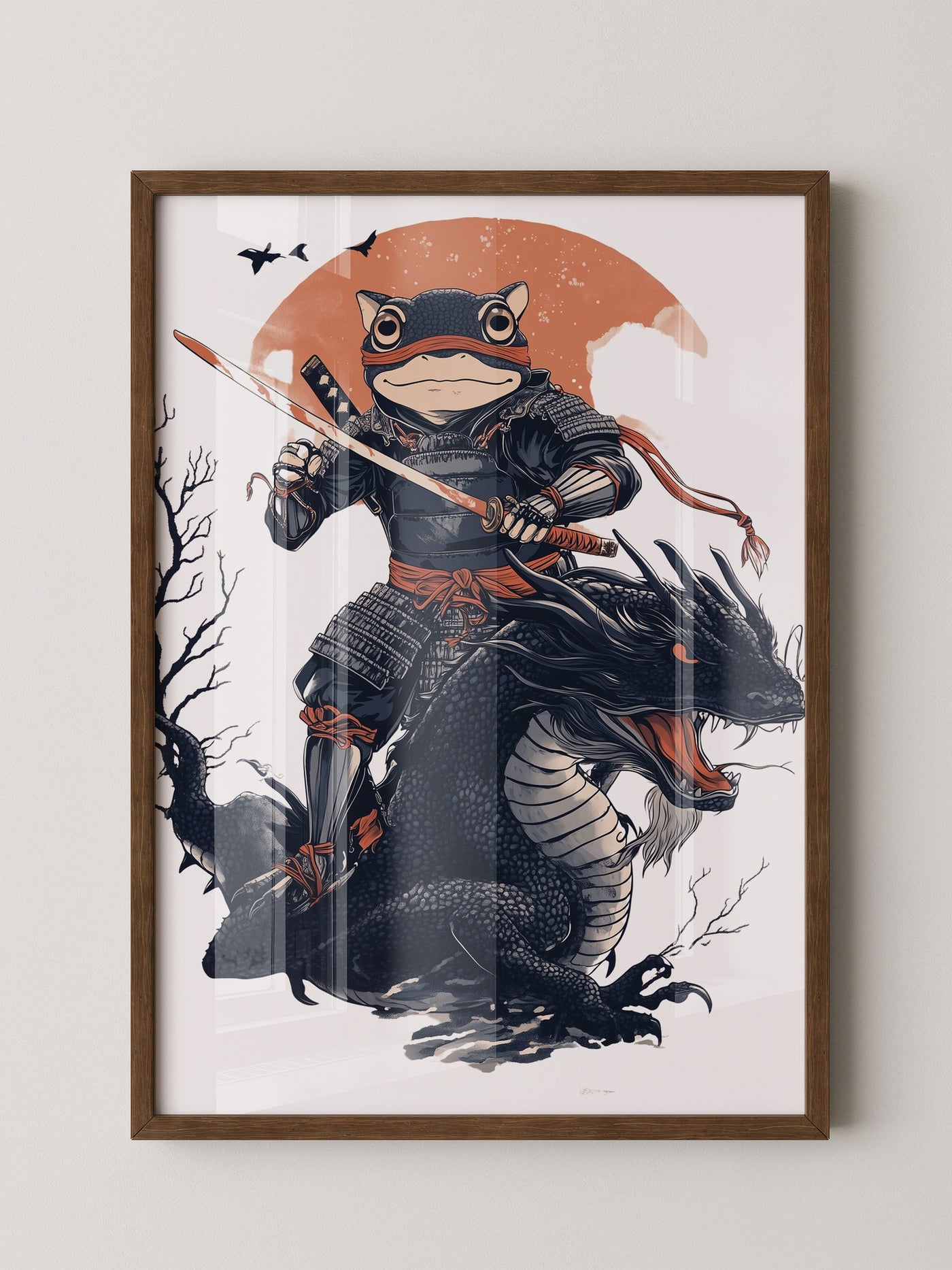 Frosch-Samurai auf Drache Illustration