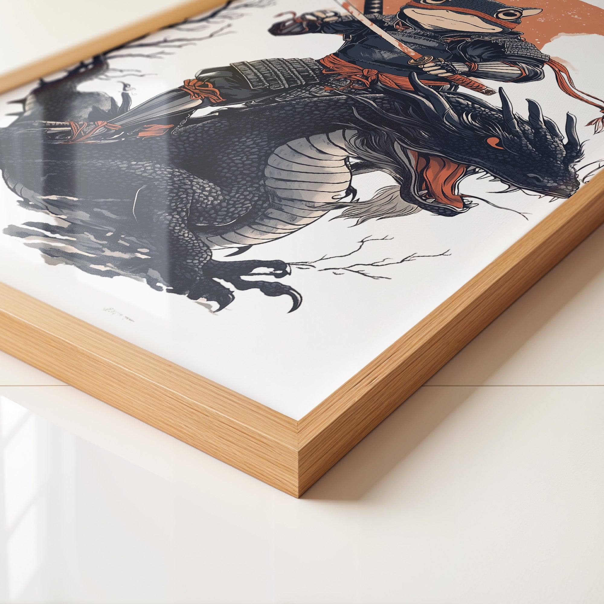 Frosch-Samurai auf Drache Illustration