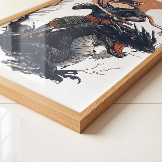 Frosch-Samurai auf Drache Illustration