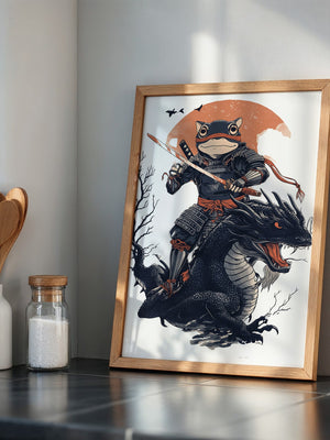 Frosch-Samurai auf Drache Illustration