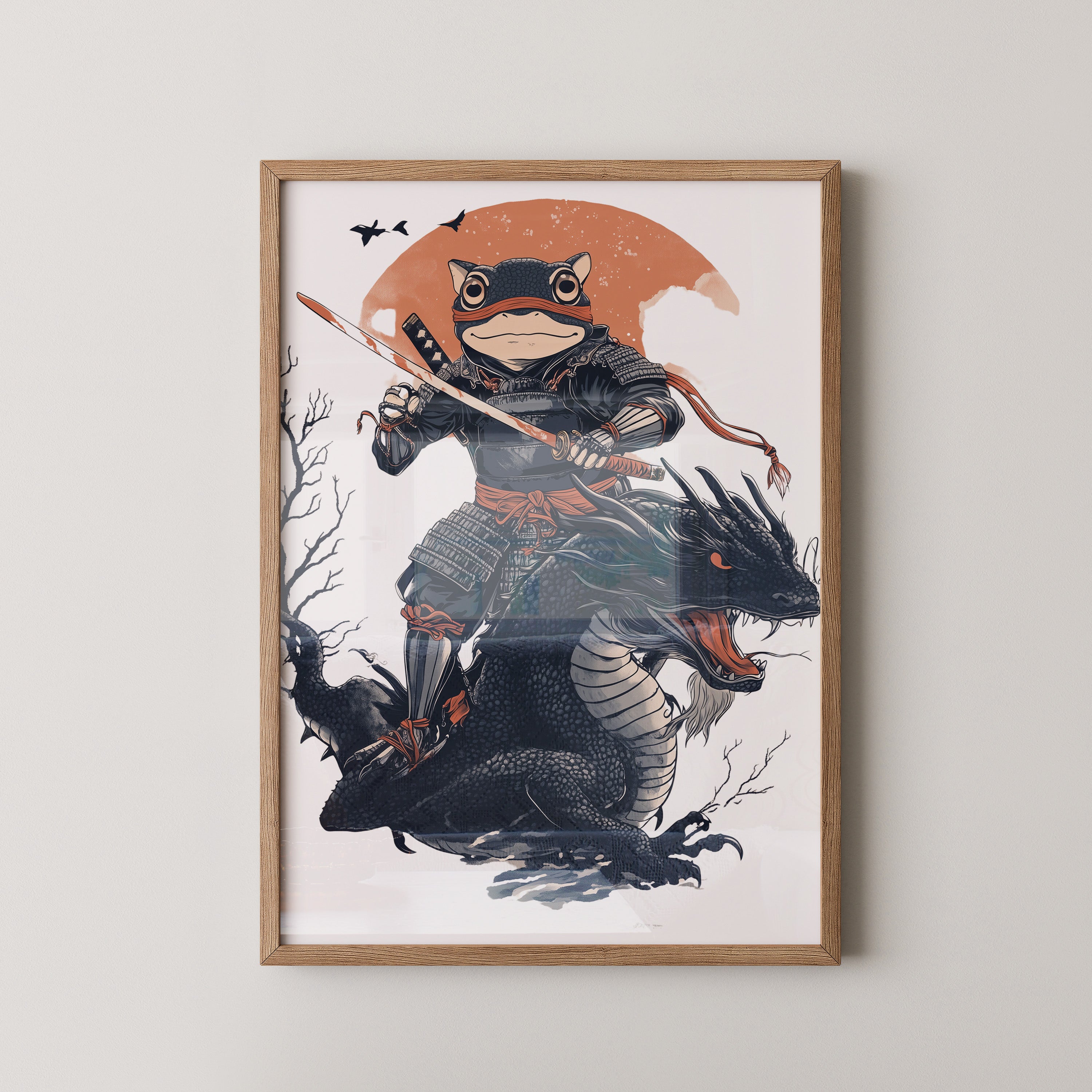 Frosch-Samurai auf Drache Illustration