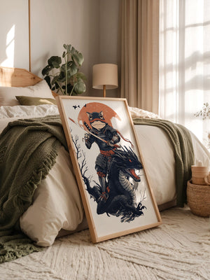 Frosch-Samurai auf Drache Illustration
