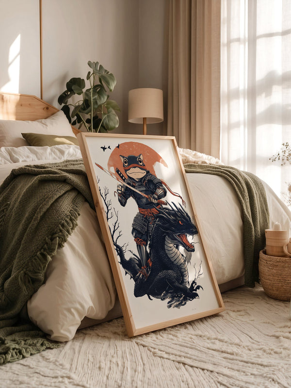Frosch-Samurai auf Drache Illustration
