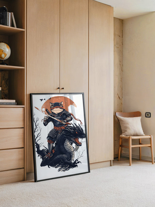 Frosch-Samurai auf Drache Illustration