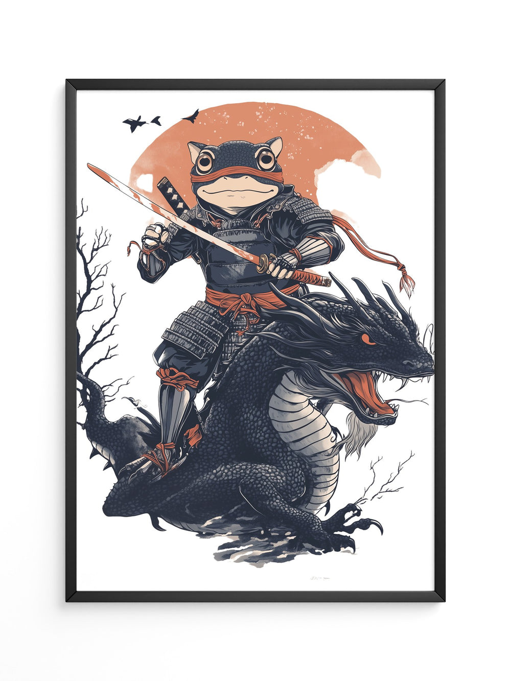 Frosch-Samurai auf Drache Illustration