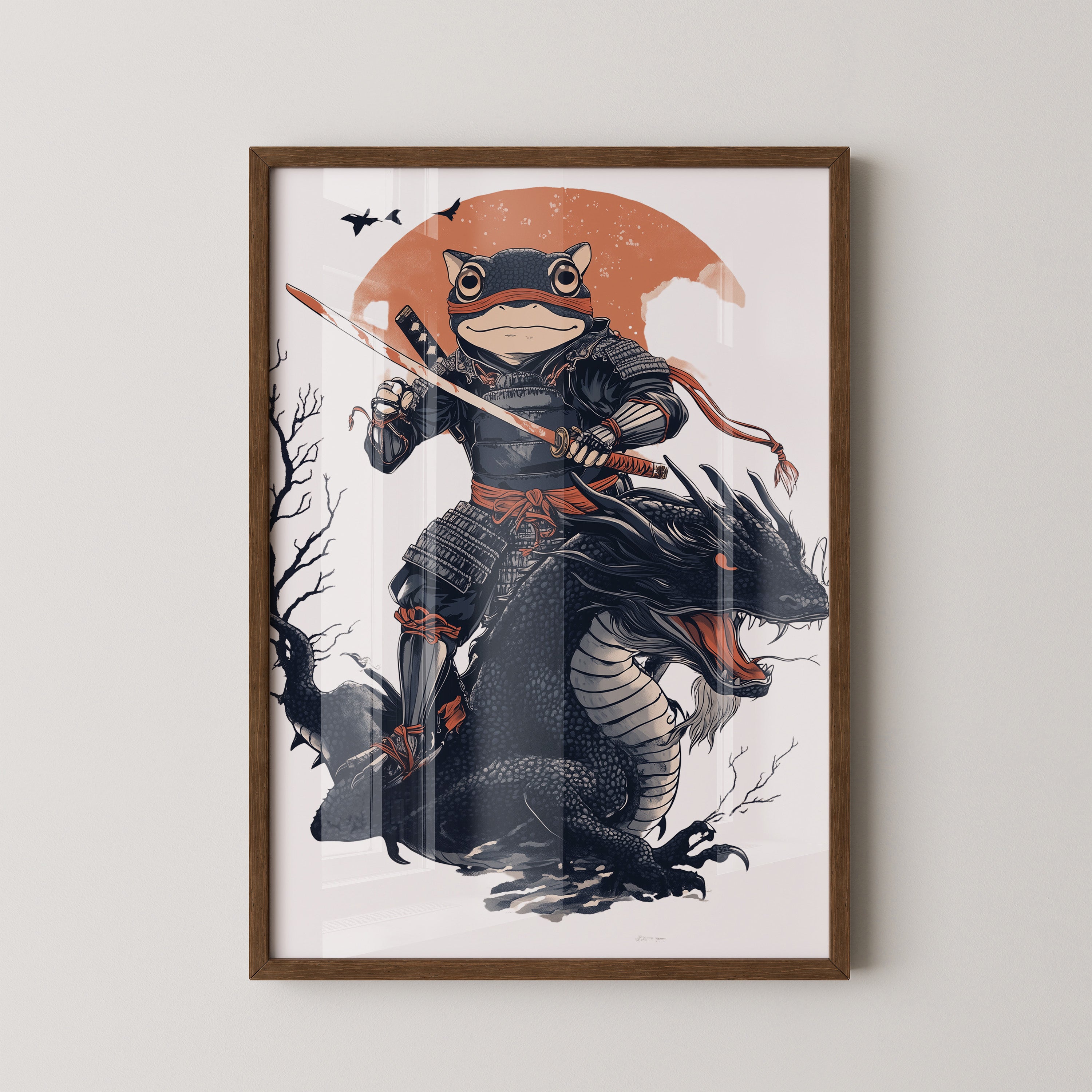 Frosch-Samurai auf Drache Illustration