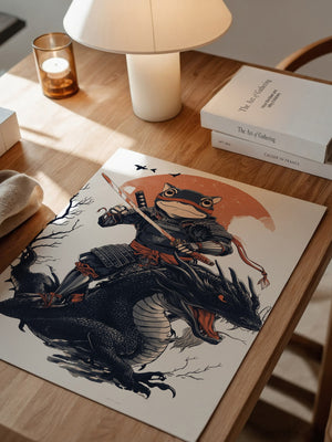 Frosch-Samurai auf Drache Illustration
