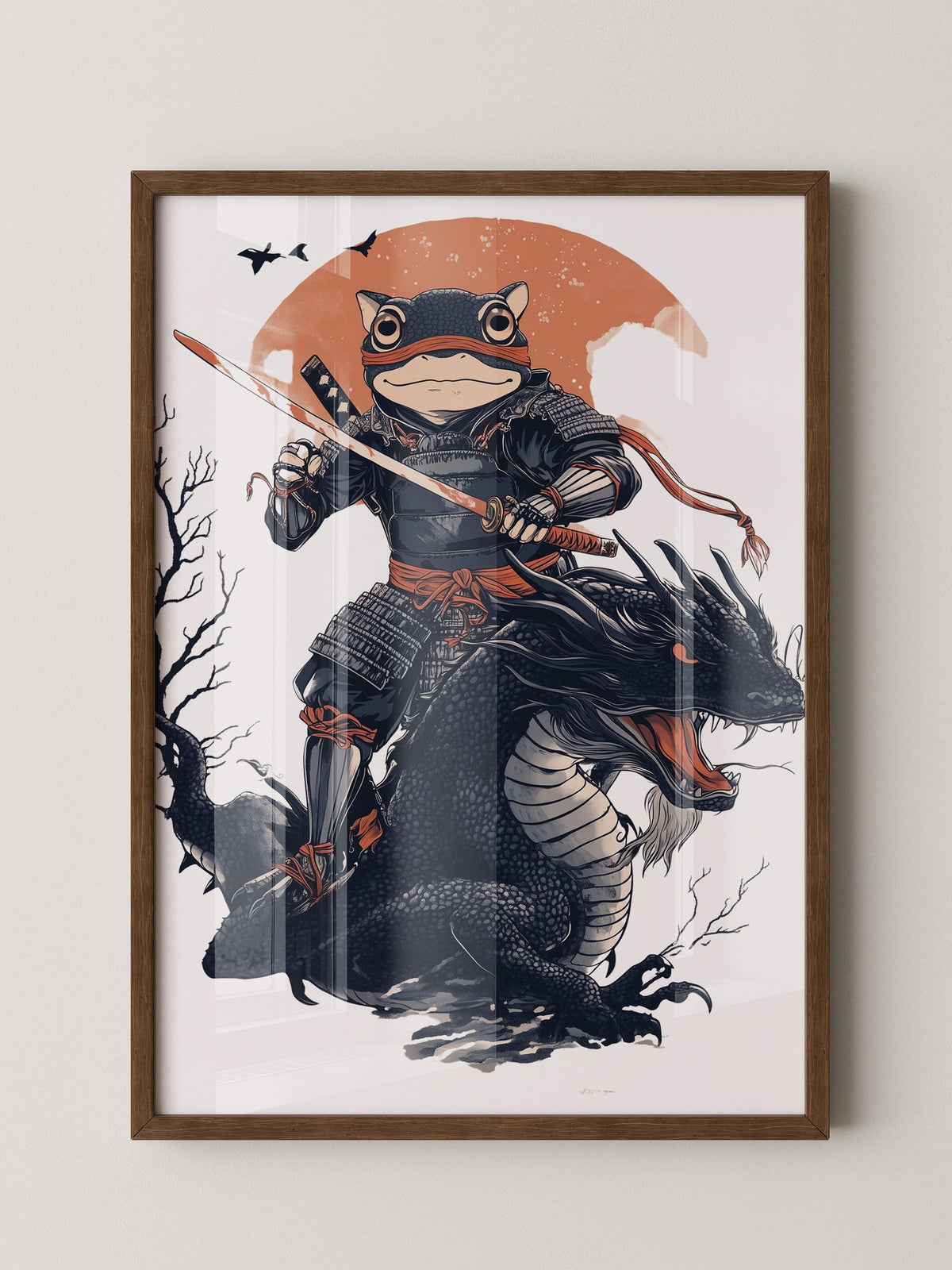 Frosch-Samurai auf Drache Illustration