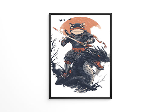 Frosch-Samurai auf Drache Illustration