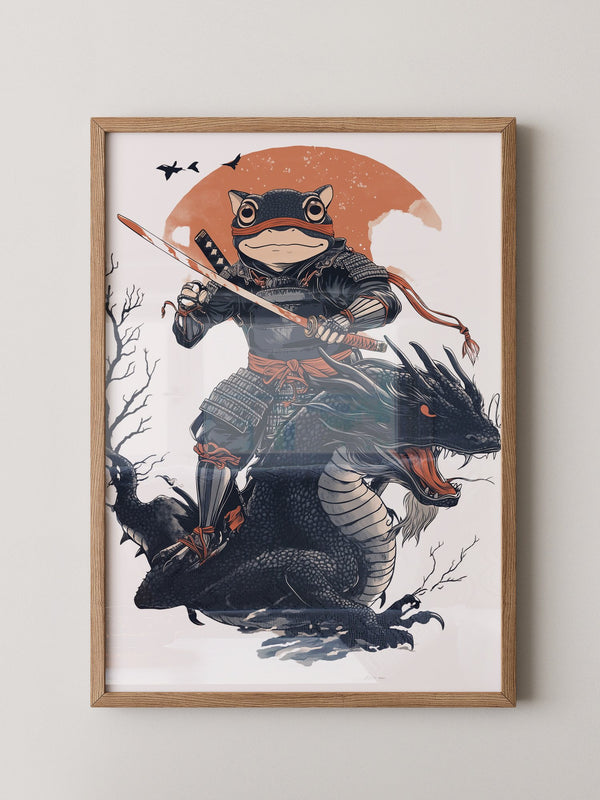 Frosch-Samurai auf Drache Illustration