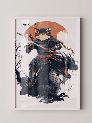 Frosch-Samurai auf Drache Illustration