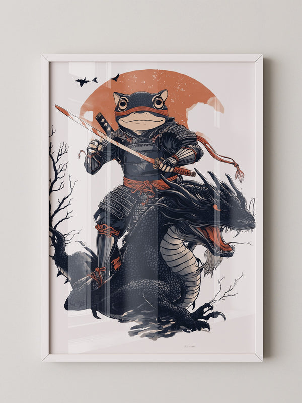 Frosch-Samurai auf Drache Illustration