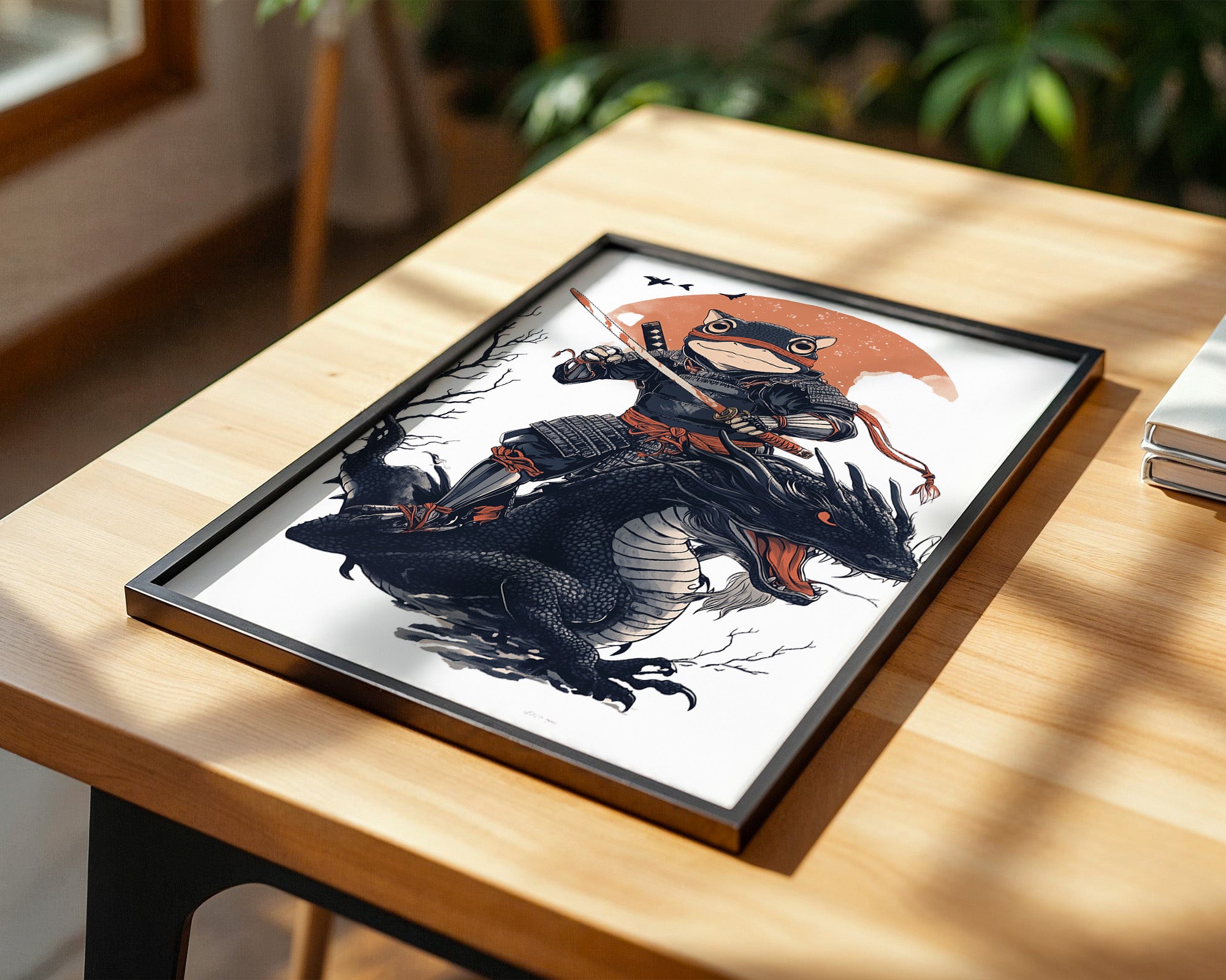 Frosch-Samurai auf Drache Illustration