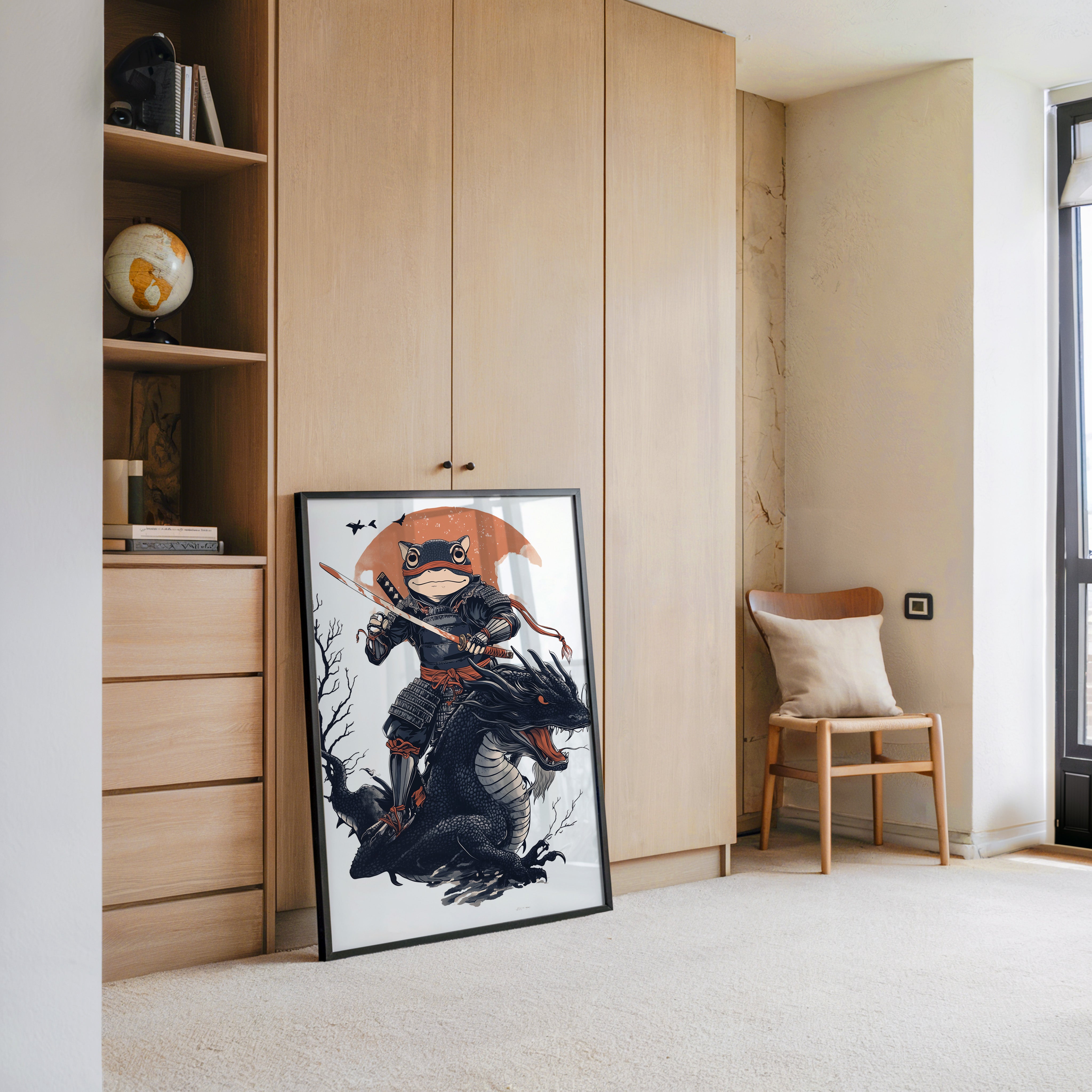 Frosch-Samurai auf Drache Illustration