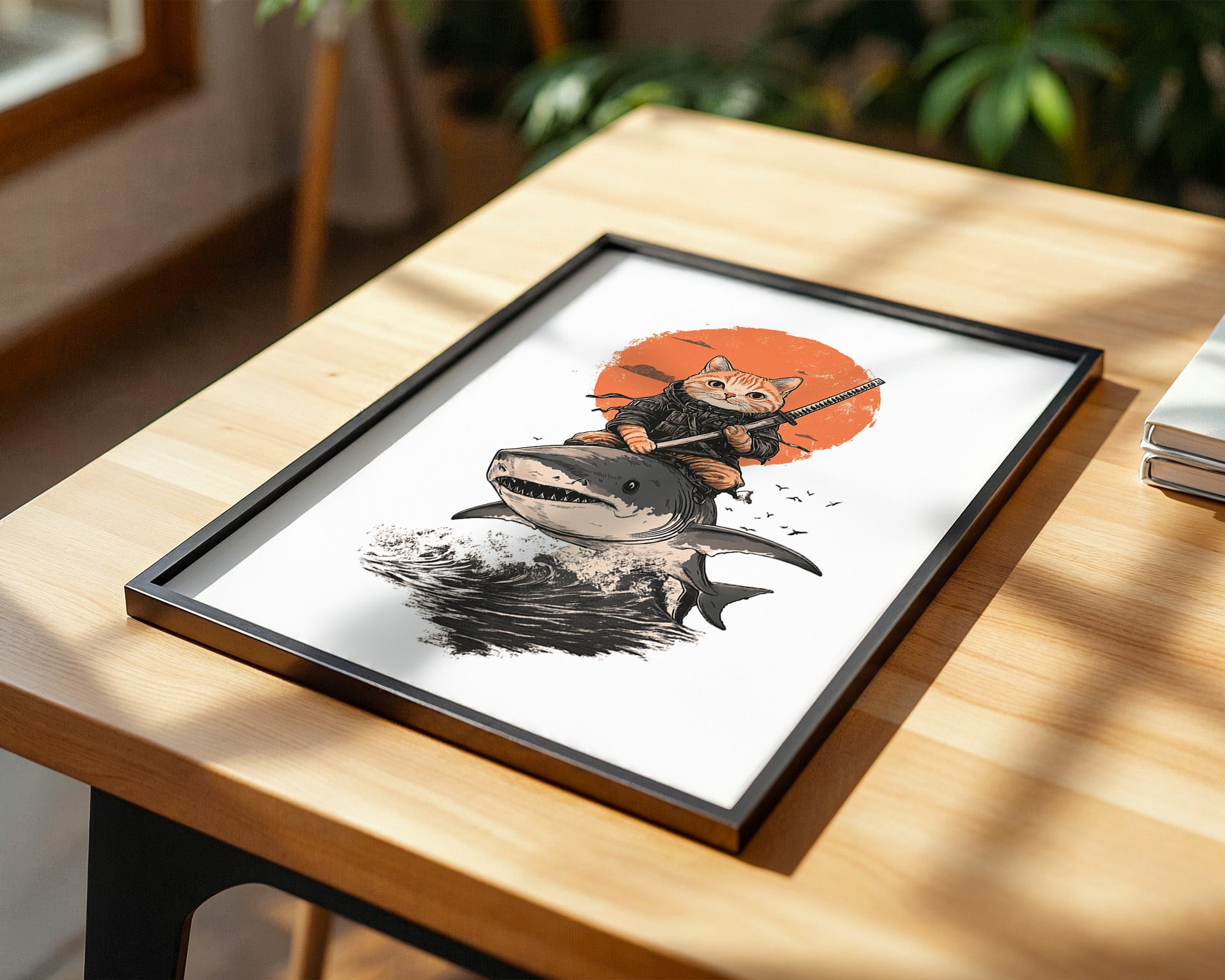 Katzenkrieger auf Hai in Orange