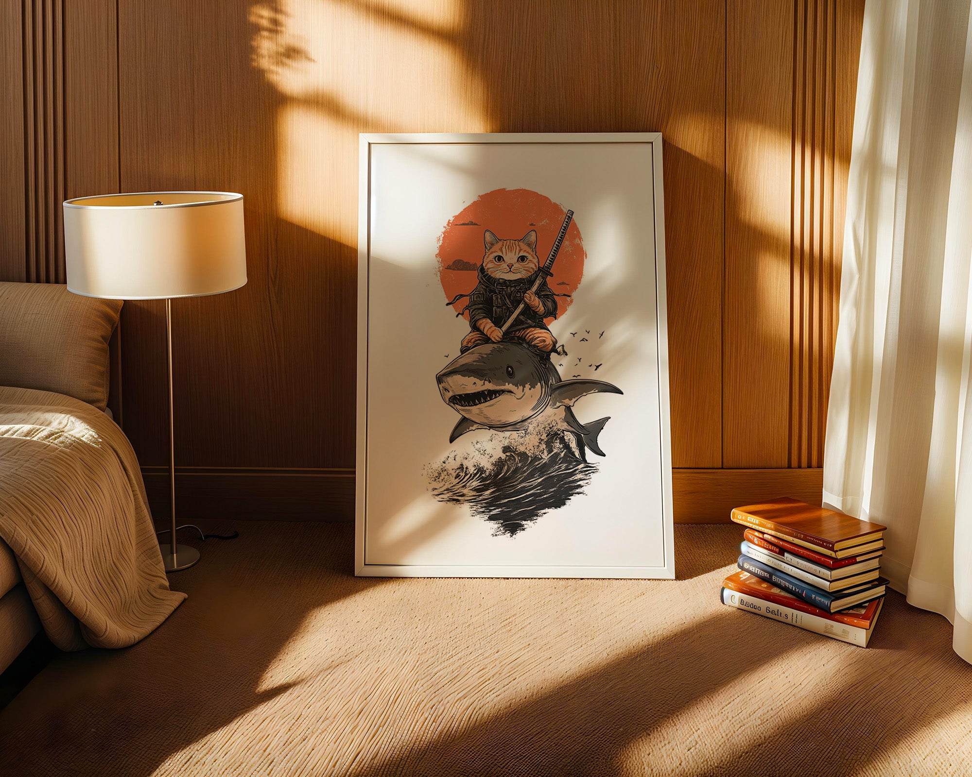 Katzenkrieger auf Hai in Orange