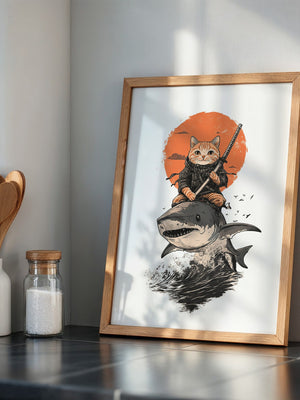 Katzenkrieger auf Hai in Orange
