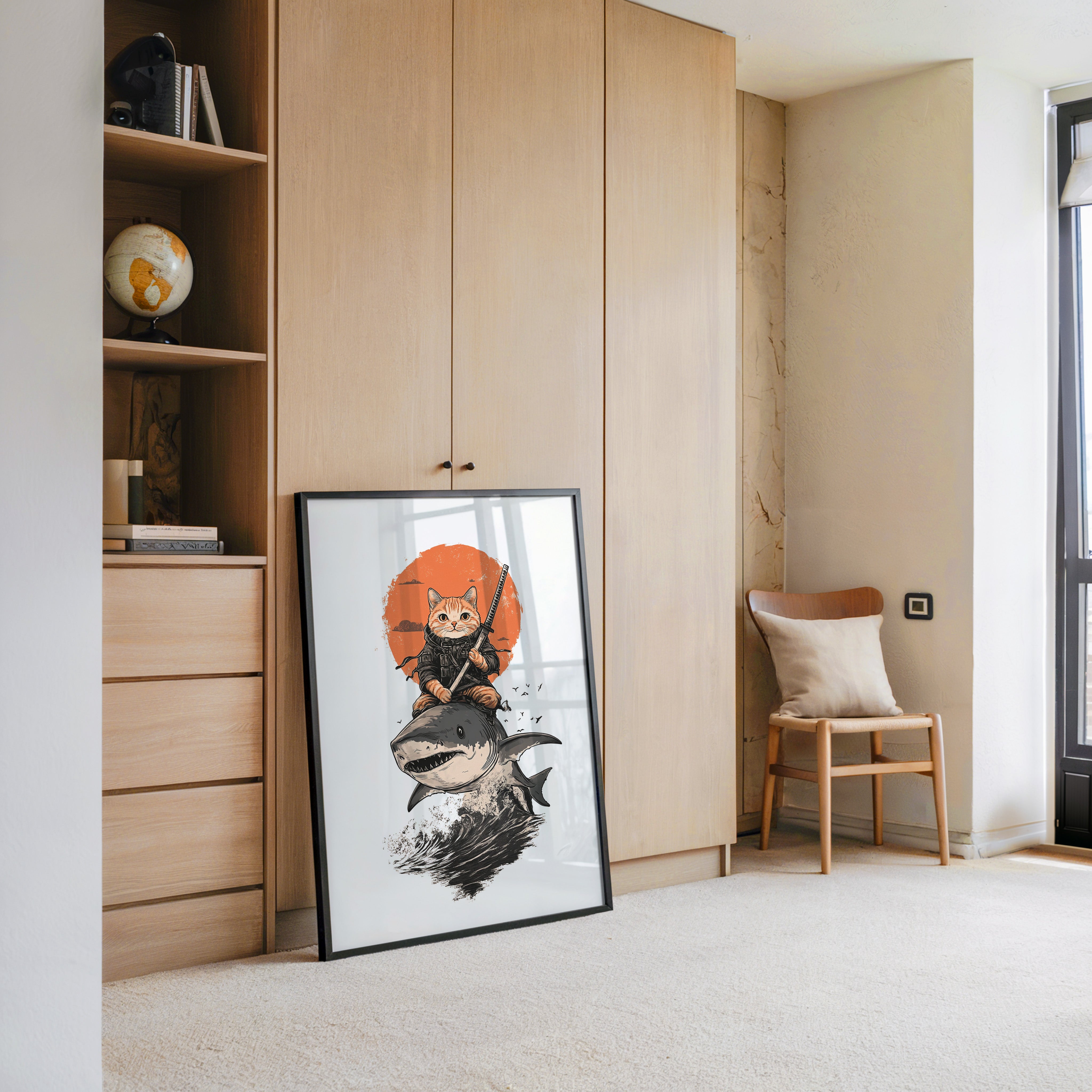 Katzenkrieger auf Hai in Orange