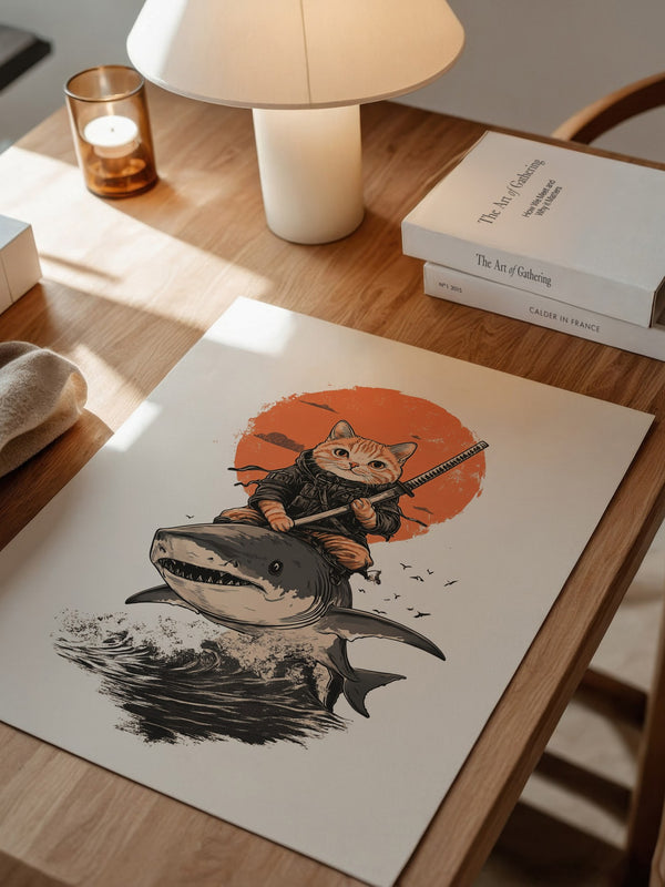 Katzenkrieger auf Hai in Orange