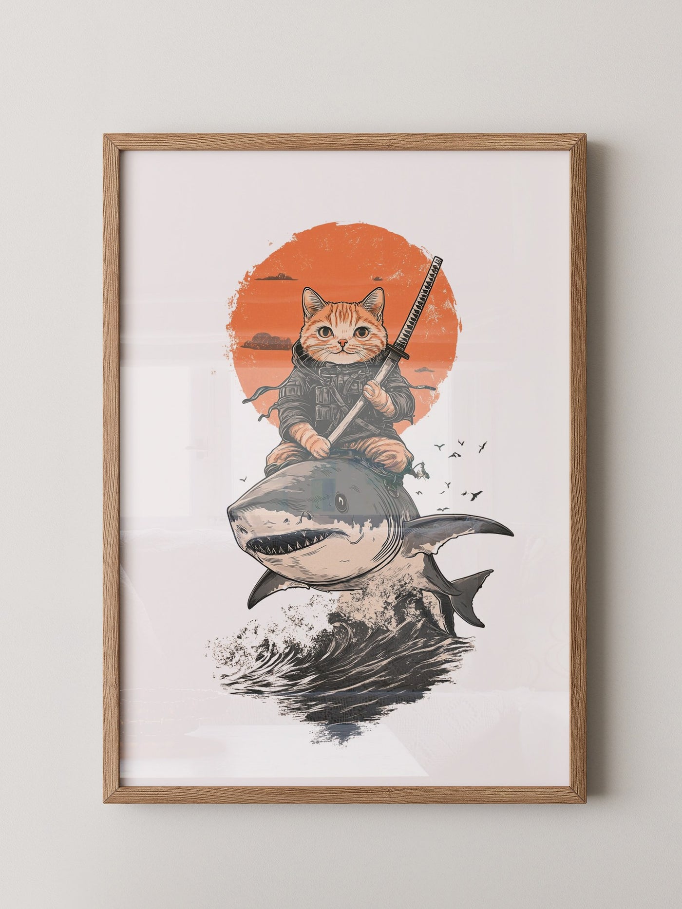Katzenkrieger auf Hai in Orange