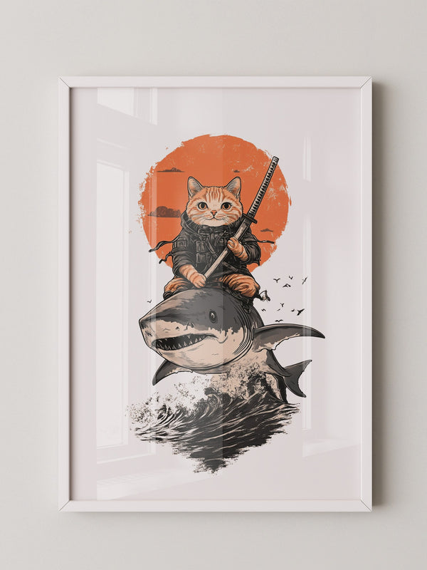 Katzenkrieger auf Hai in Orange