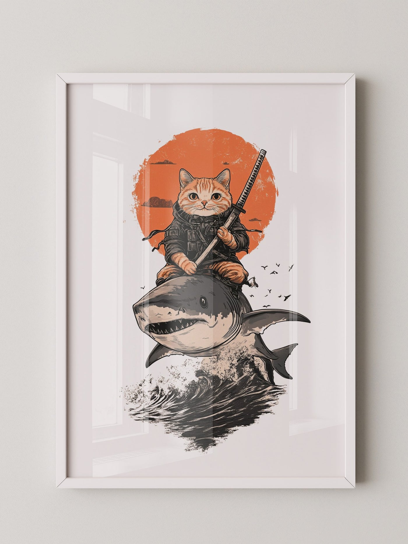 Katzenkrieger auf Hai in Orange