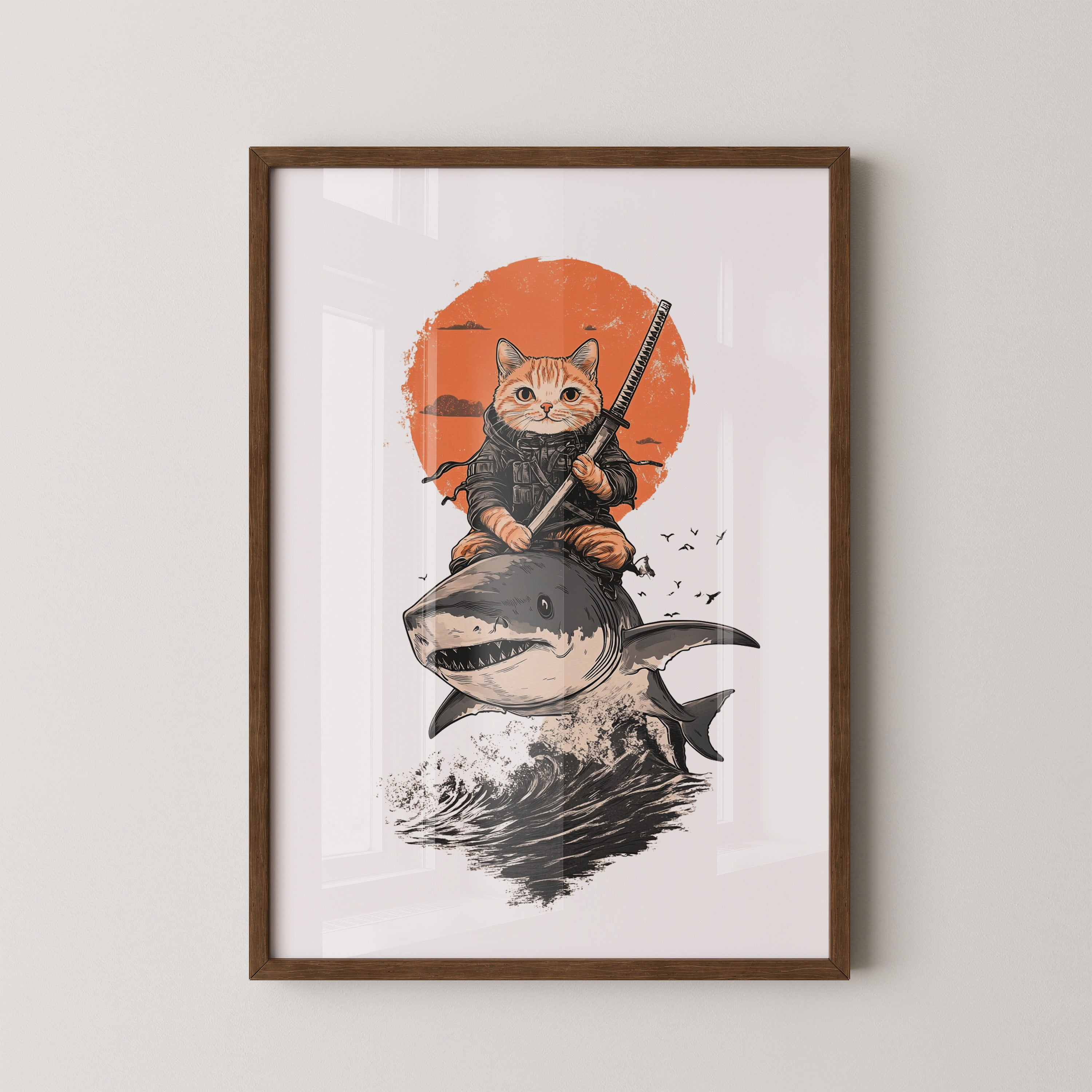 Katzenkrieger auf Hai in Orange