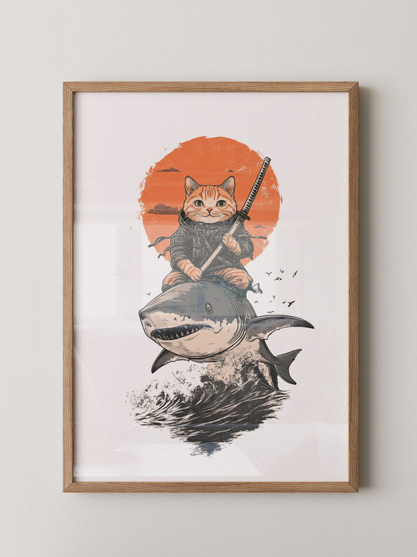 Katzenkrieger auf Hai in Orange