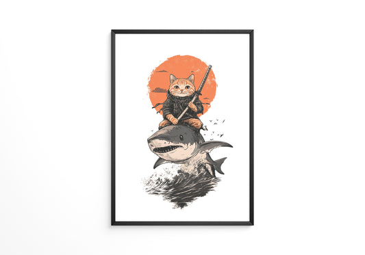 Katzenkrieger auf Hai in Orange