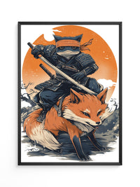 Fuchs Samurai Grafik Retro Hemiszenerie