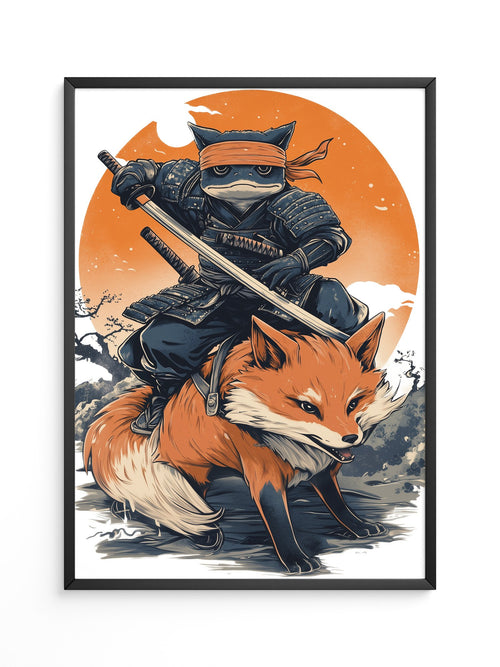 Fuchs Samurai Grafik Retro Hemiszenerie