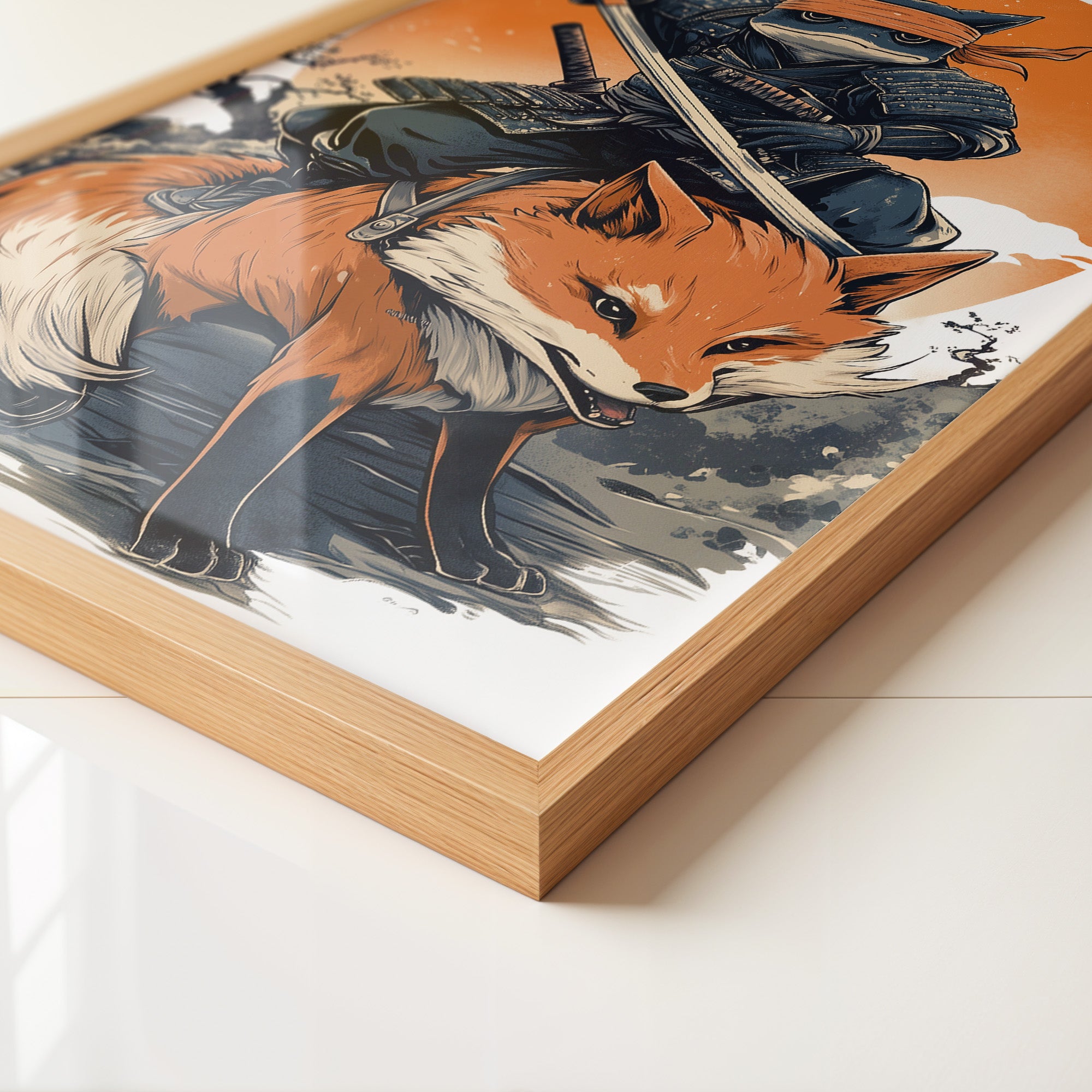 Fuchs Samurai Grafik Retro Hemiszenerie