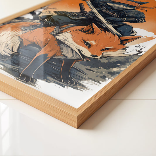 Fuchs Samurai Grafik Retro Hemiszenerie