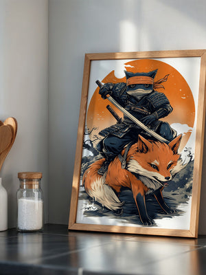 Fuchs Samurai Grafik Retro Hemiszenerie