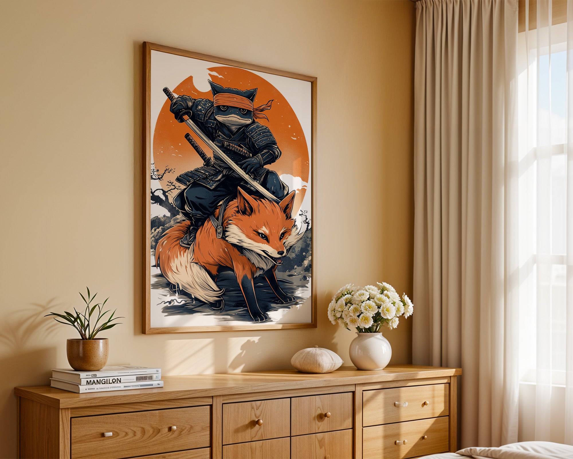 Fuchs Samurai Grafik Retro Hemiszenerie