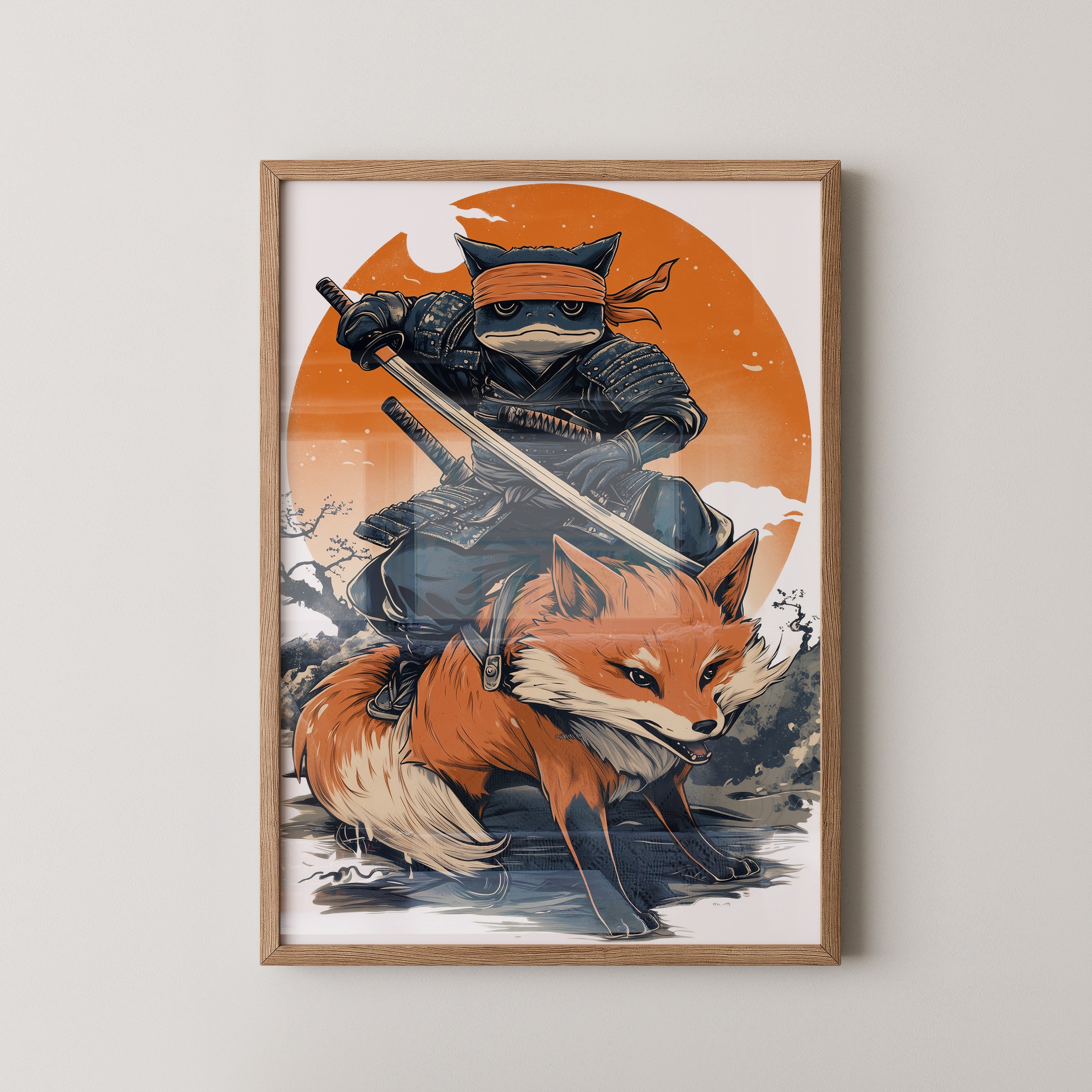 Fuchs Samurai Grafik Retro Hemiszenerie