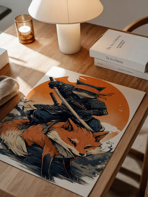 Fuchs Samurai Grafik Retro Hemiszenerie