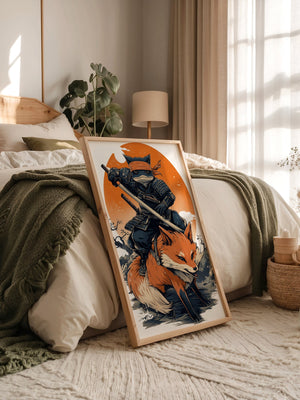 Fuchs Samurai Grafik Retro Hemiszenerie