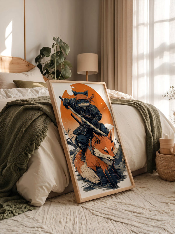 Fuchs Samurai Grafik Retro Hemiszenerie