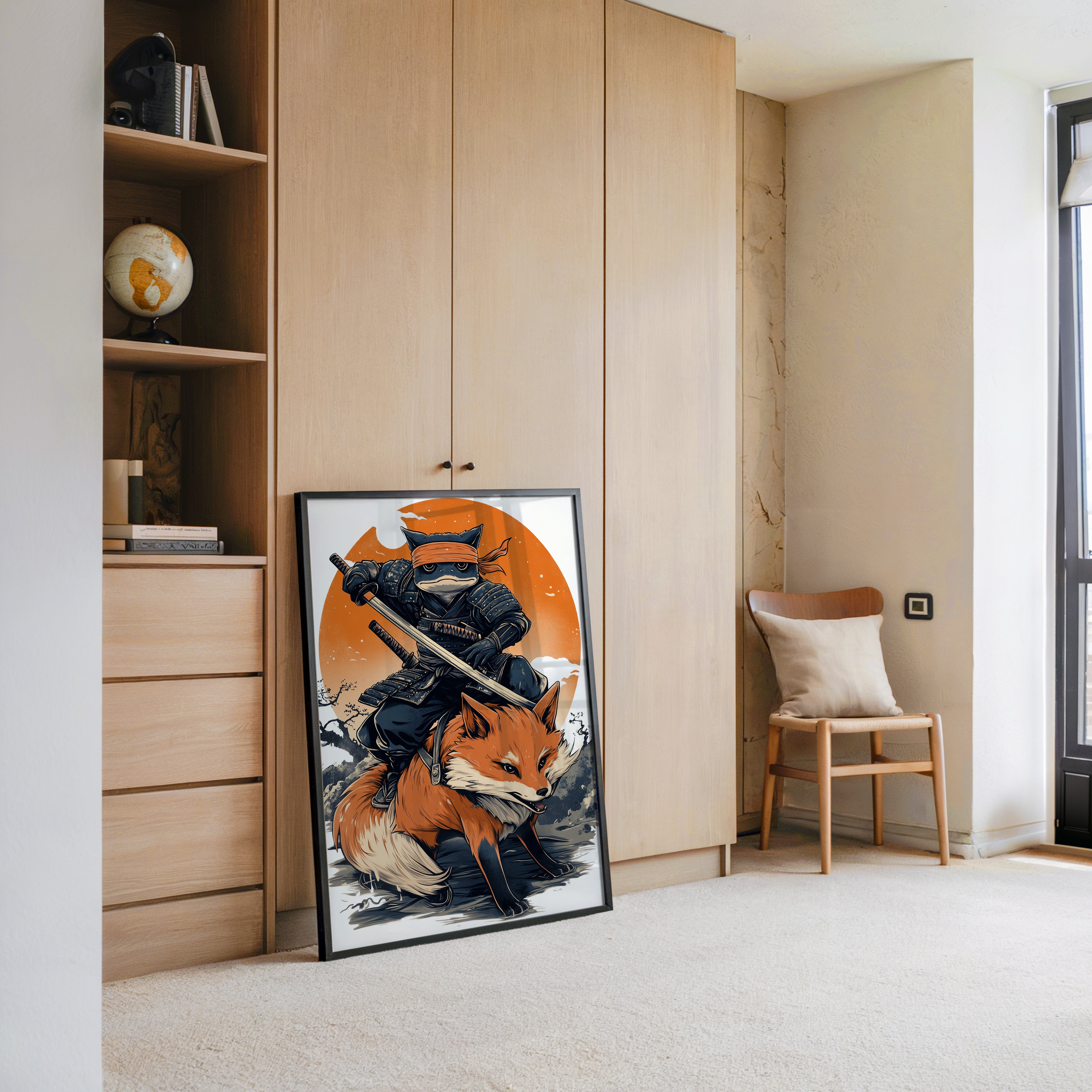 Fuchs Samurai Grafik Retro Hemiszenerie