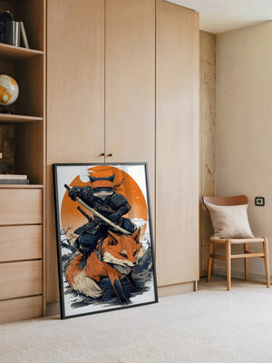 Fuchs Samurai Grafik Retro Hemiszenerie