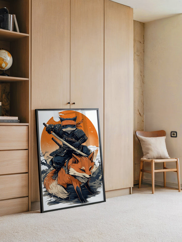 Fuchs Samurai Grafik Retro Hemiszenerie